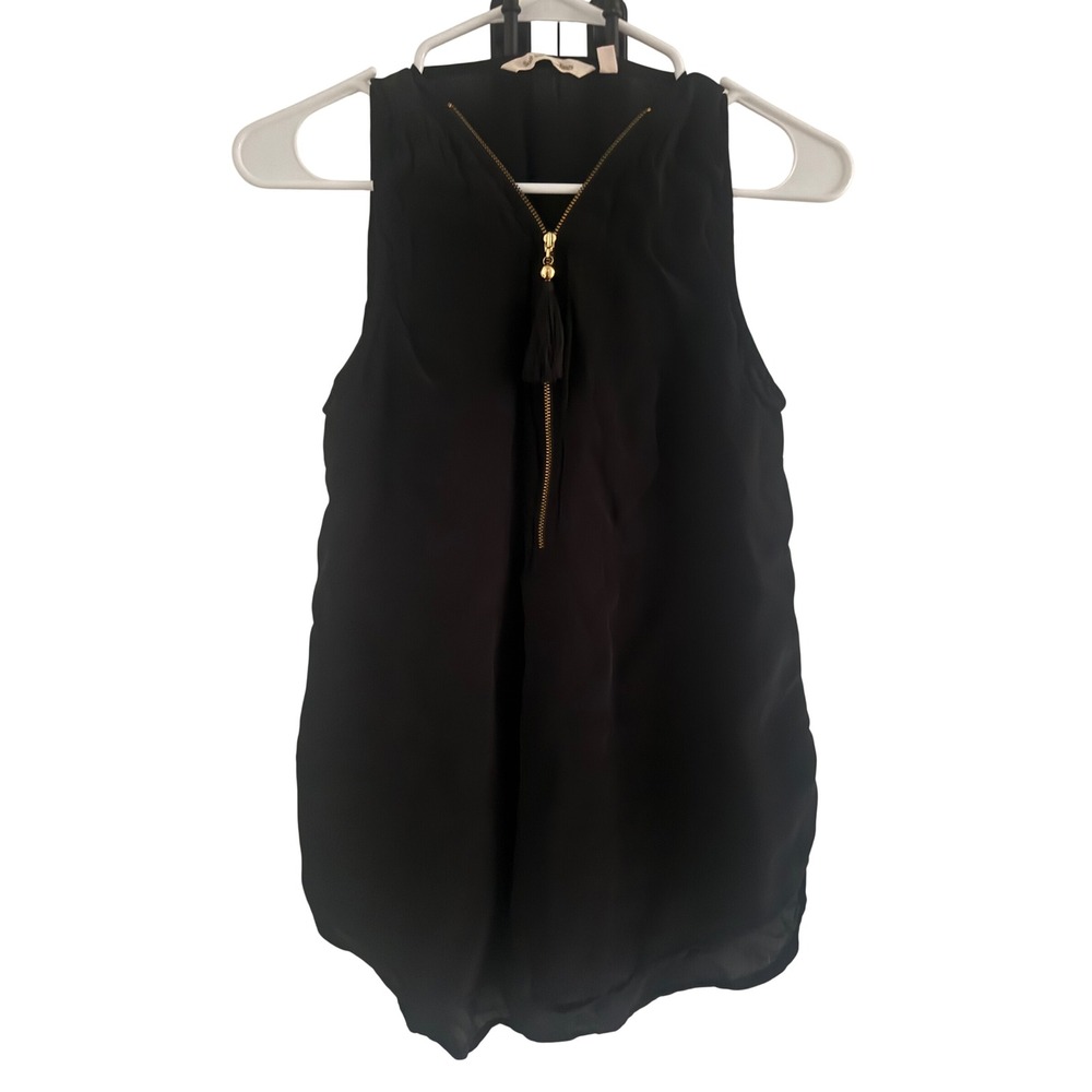 Soft Surroundings Cover Up Women PS Black Excellent Zip Front Tassel Side Slit